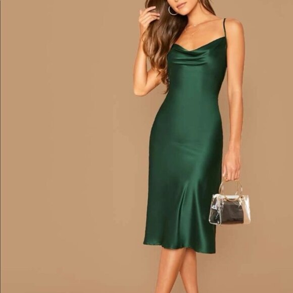 Draped neck satin cami dress